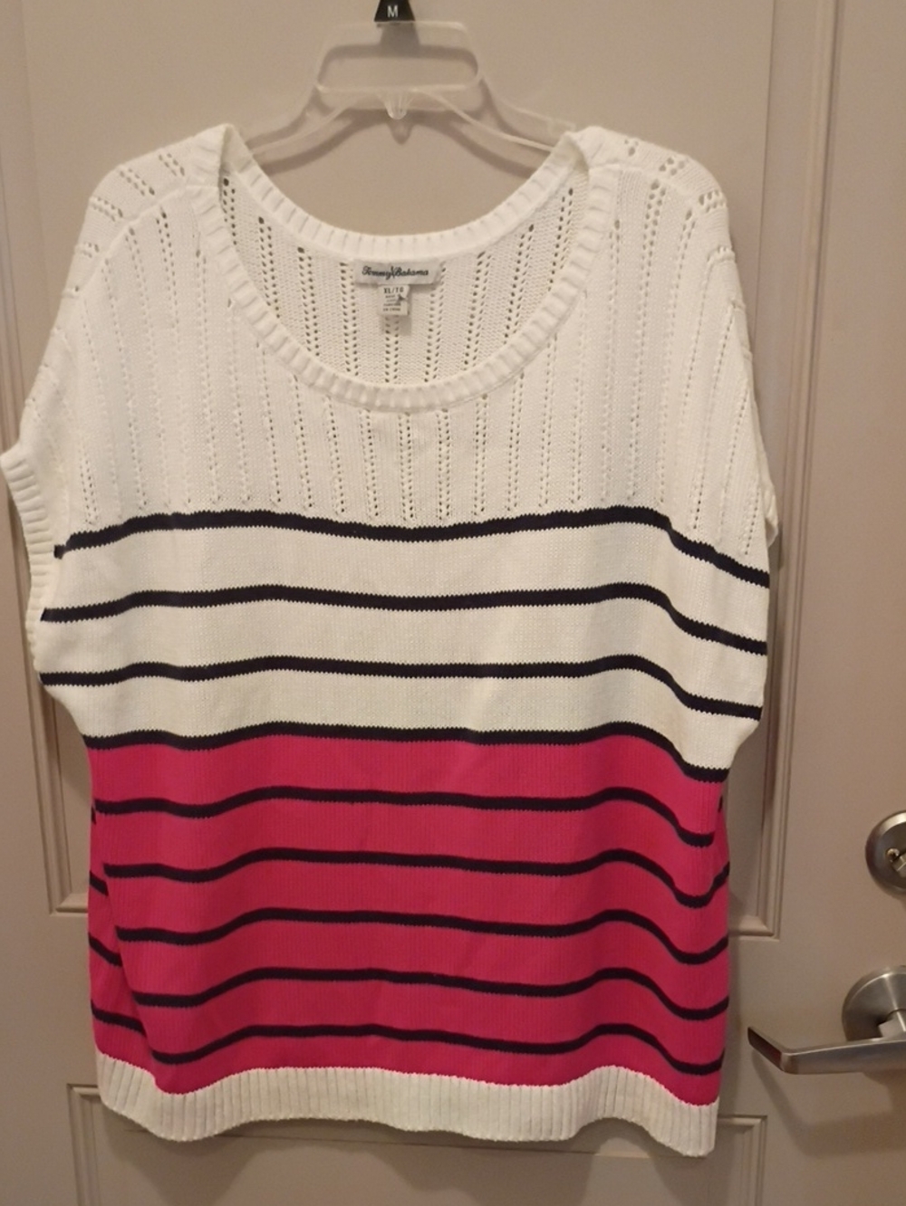 Tommy Bahama White, Blue & Pink Striped Knit Top Size XL